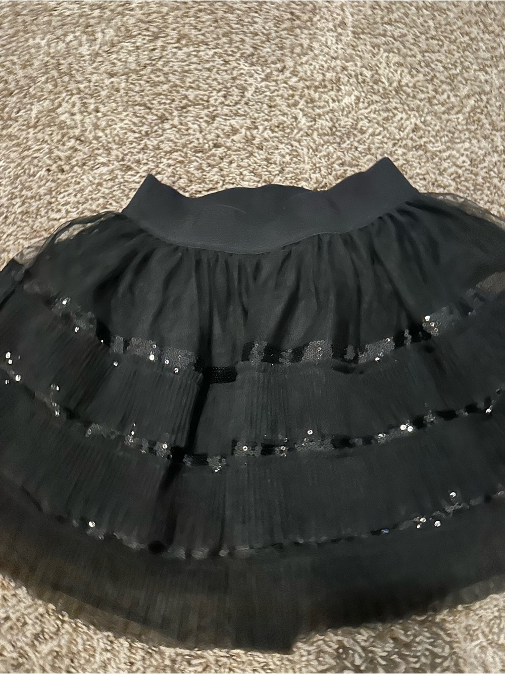 LoveShackFancy Black Tiered Sequin Tulle Skirt - Kids